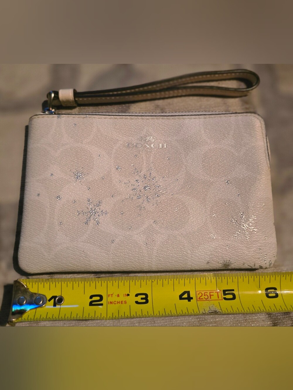 Coach Cream Wristlet with Silver Snowflake Accents - Coach